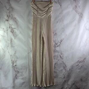 Rare London Jumpsuit Womens 2 XS Pink Strapless Tube Slinky Flare Champagne